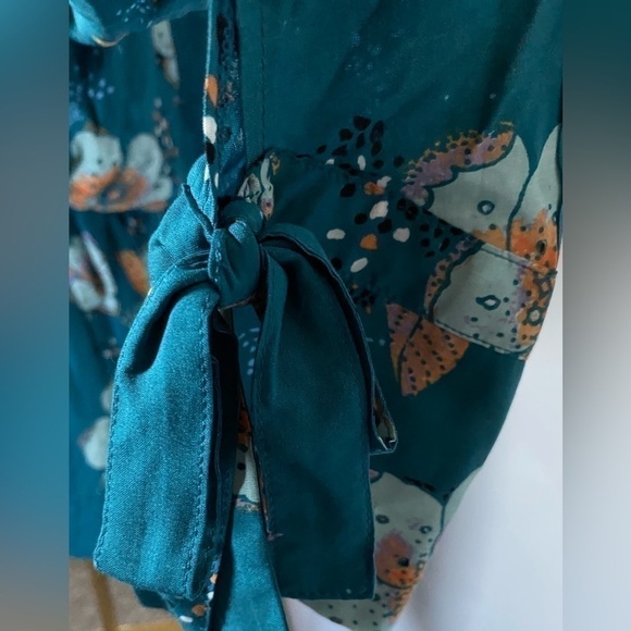 NWOT FREE PEOPLE Boho Tunic Top Kimono Teal Floral Mini Dress Size Small - Picture 5 of 8